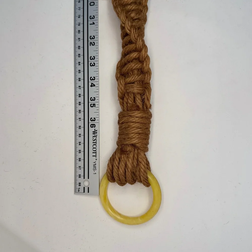 Vintage Macrame Woven Jute Set Green & Yellow Resin Bead Double O-Ring Ends Boho